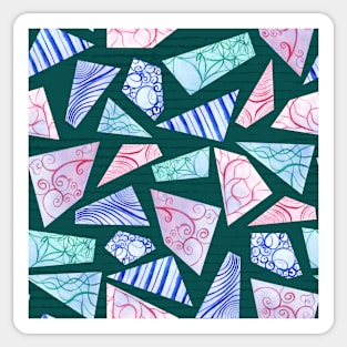 Pastel colored doodle watercolor polygon shapes on dark green Sticker